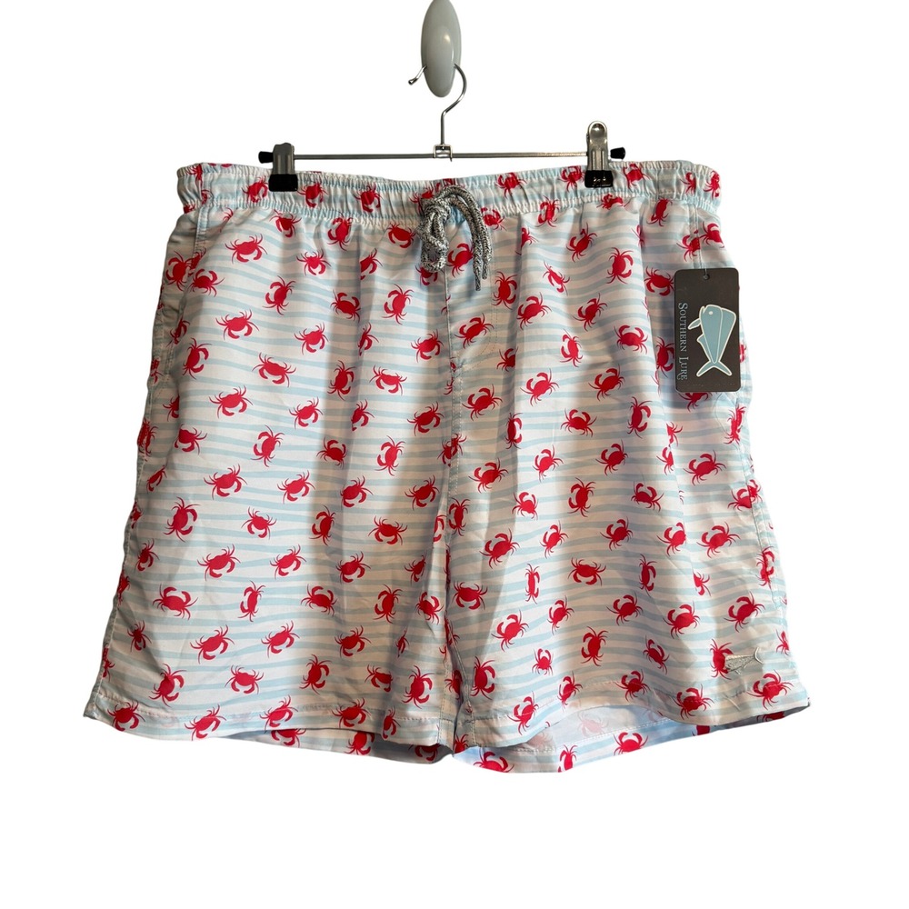 Southern Lure Crab Print Swim Trunks Sky Stripe NWT Men's Size XL